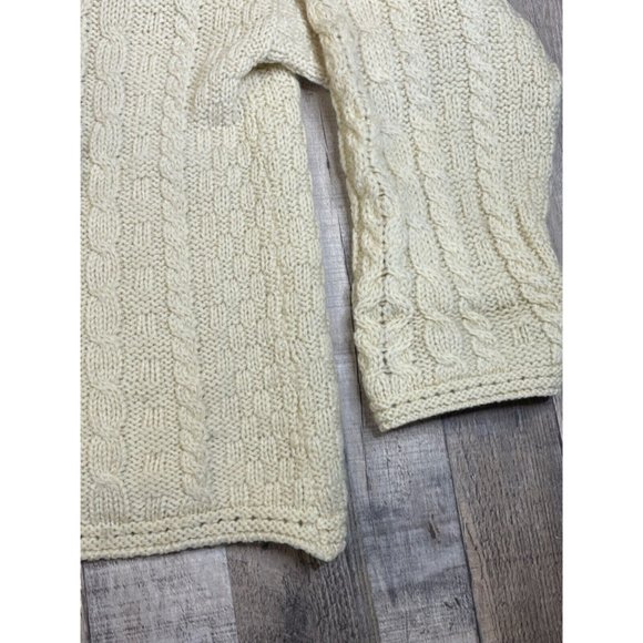 Inis Crafts Women L Irish Wool Cardigan Sweater Knit Beige Chunky Button Front - Picture 3 of 10